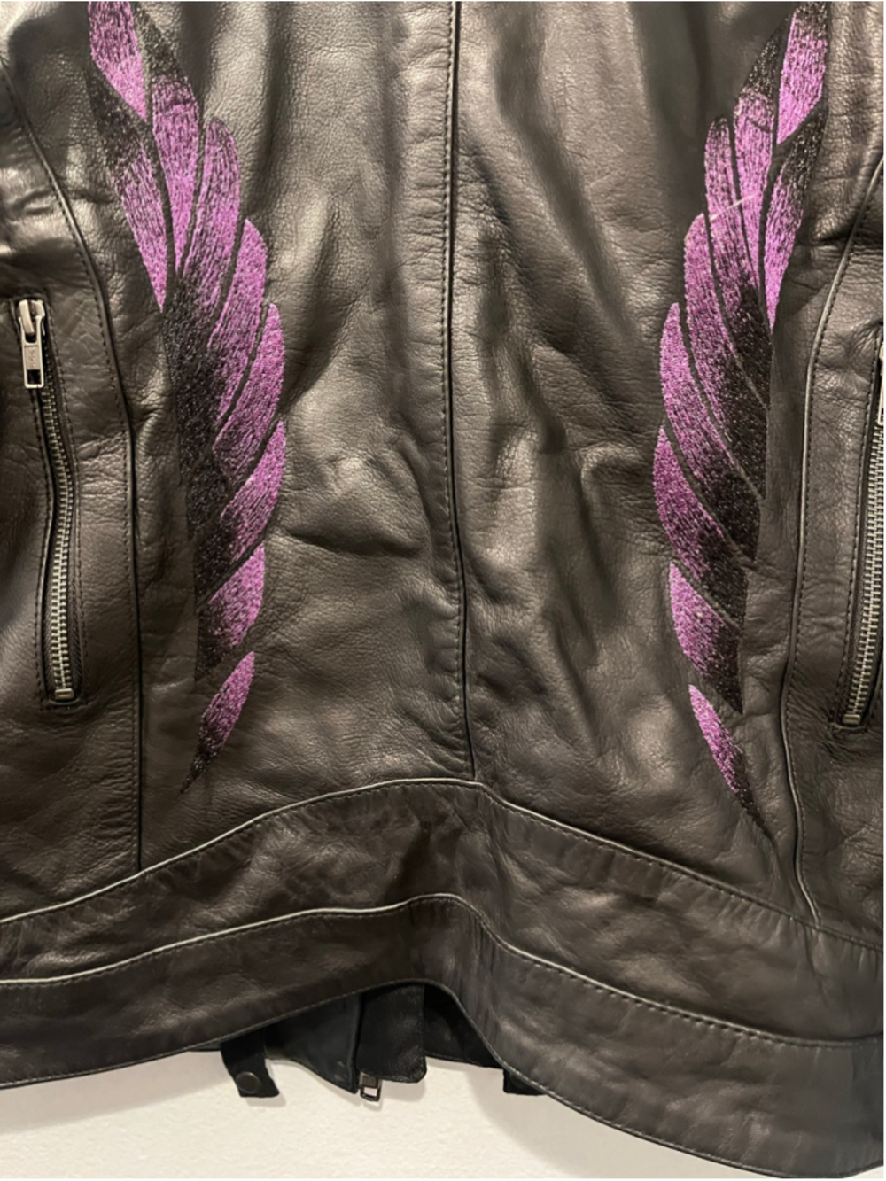 Milwaukee Leather Women's Jacket L Black Purple Embroidered Winged Motorcycle - Picture 4 of 13